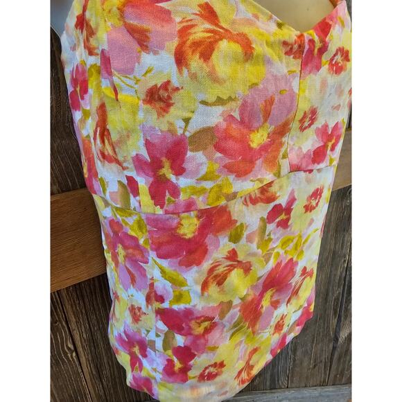 NEW NWT Bright floral linen blend tie strap tank top whimsical summer sz XL pink - Picture 2 of 7